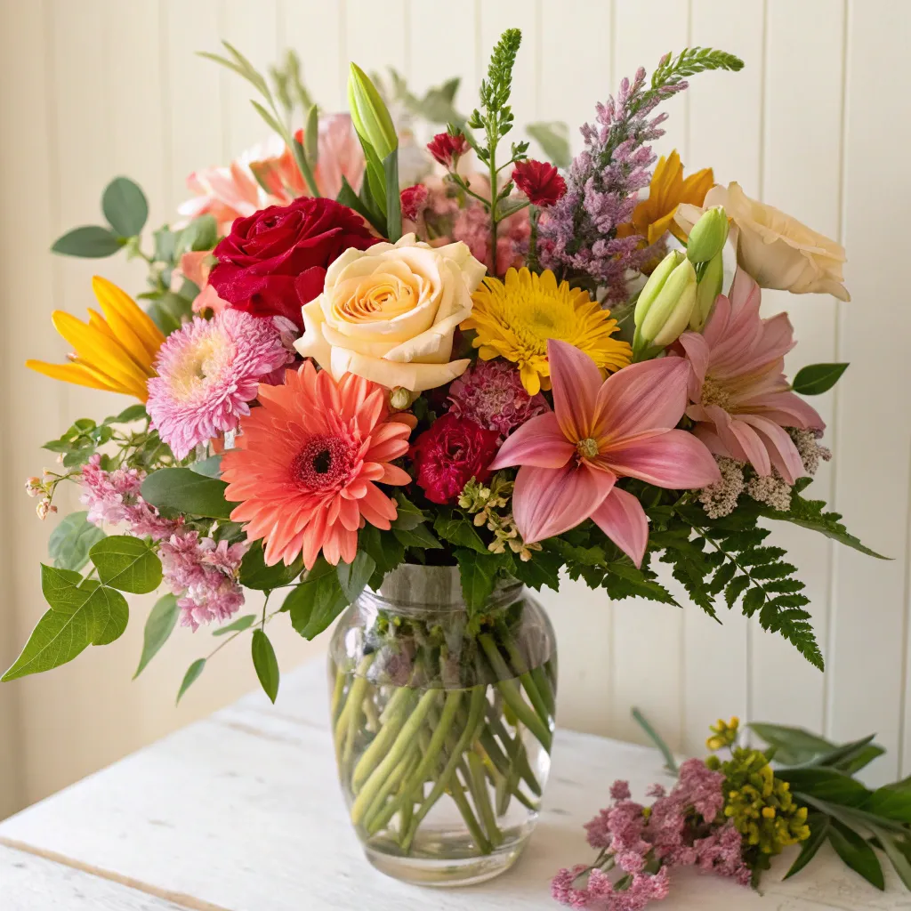 A beautifully arranged seasonal flower bouquet